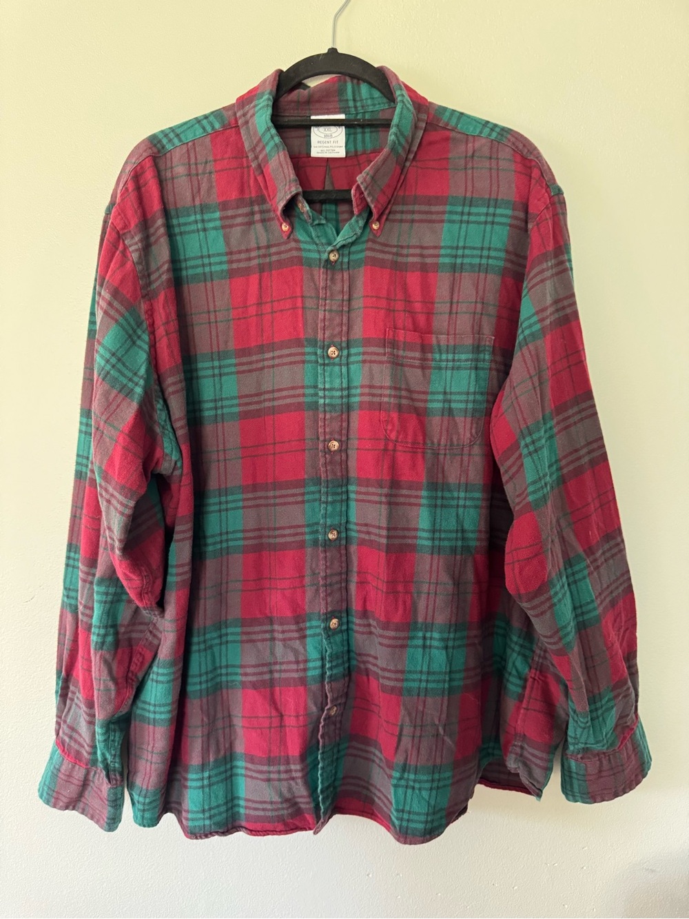 Brooks Brothers Regent Fit Red & Green Plaid Flannel Shirt 100% Cotton Size XXL